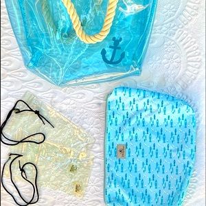 Disney Parks Wet Dry Set Clear Blue Vinyl Bag with Twisted Ropw Handles